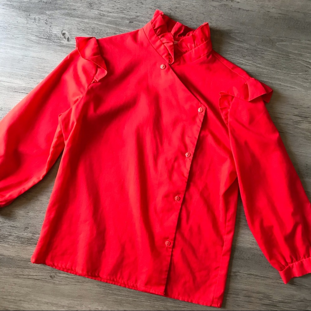 Vtg Red Ruffle Top